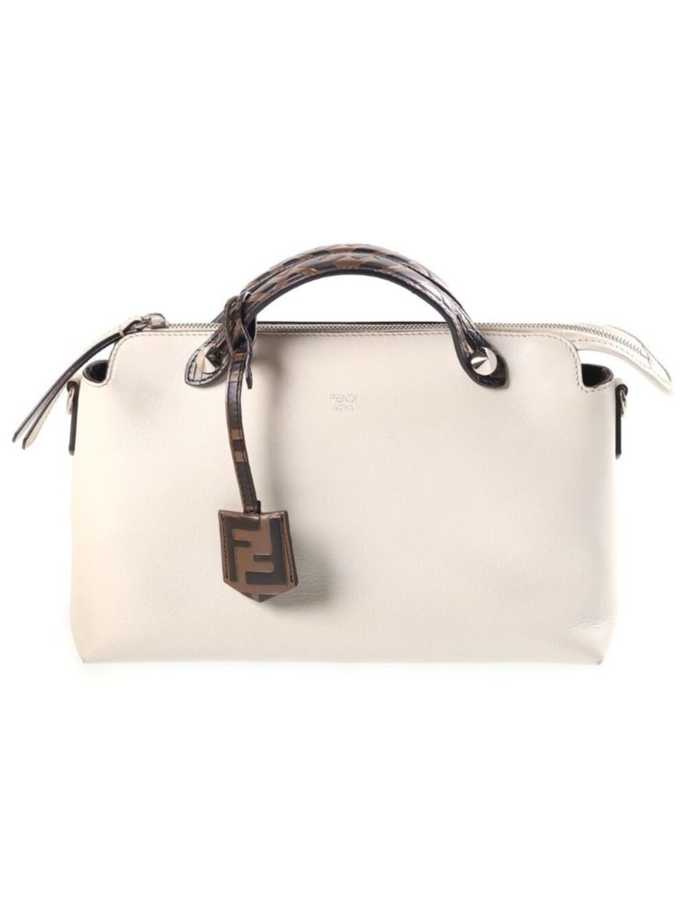 Fendi by the Way Medium 2-Way Shoulder Bag Zucca White Brown Leather
